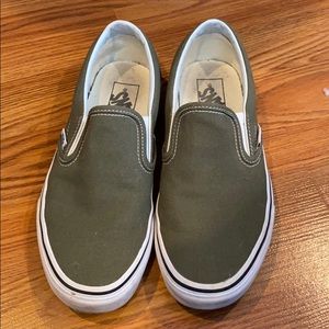 Olive green slip on vans